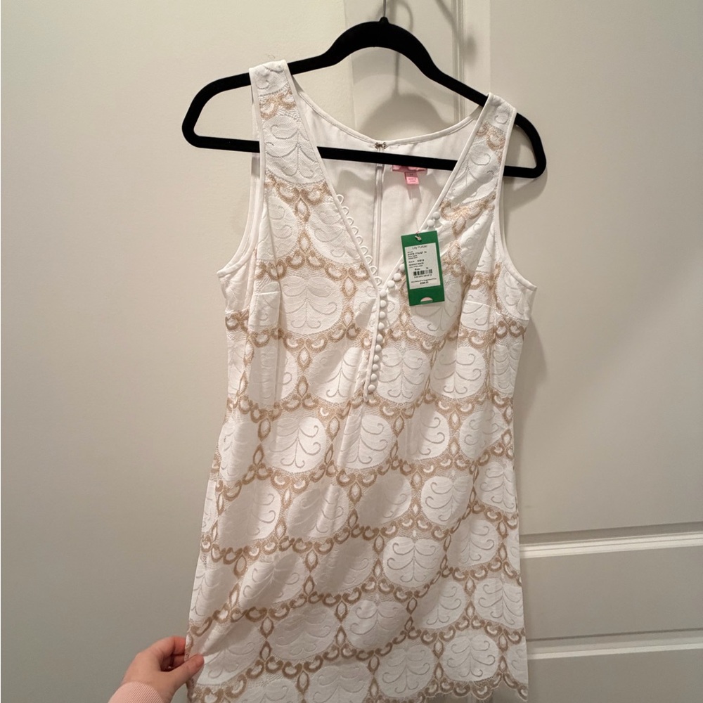 Lilly Pulitzer White and Gold Patterned Dress NWT